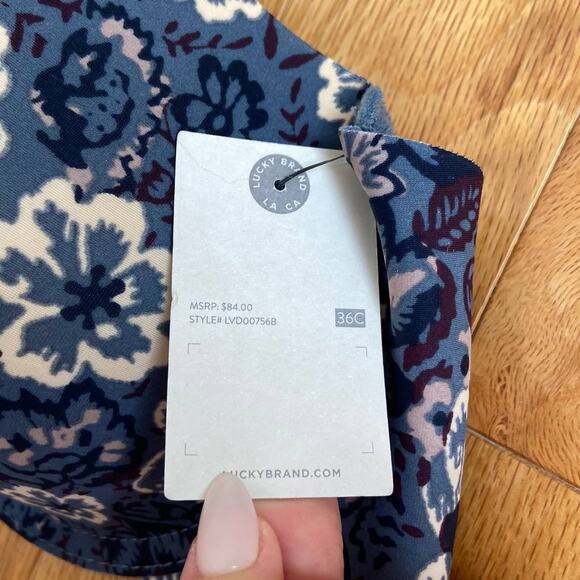 NEW Lucky Brand Light Lift Demi Bra 36C Underwire Blue Floral - Picture 6 of 7